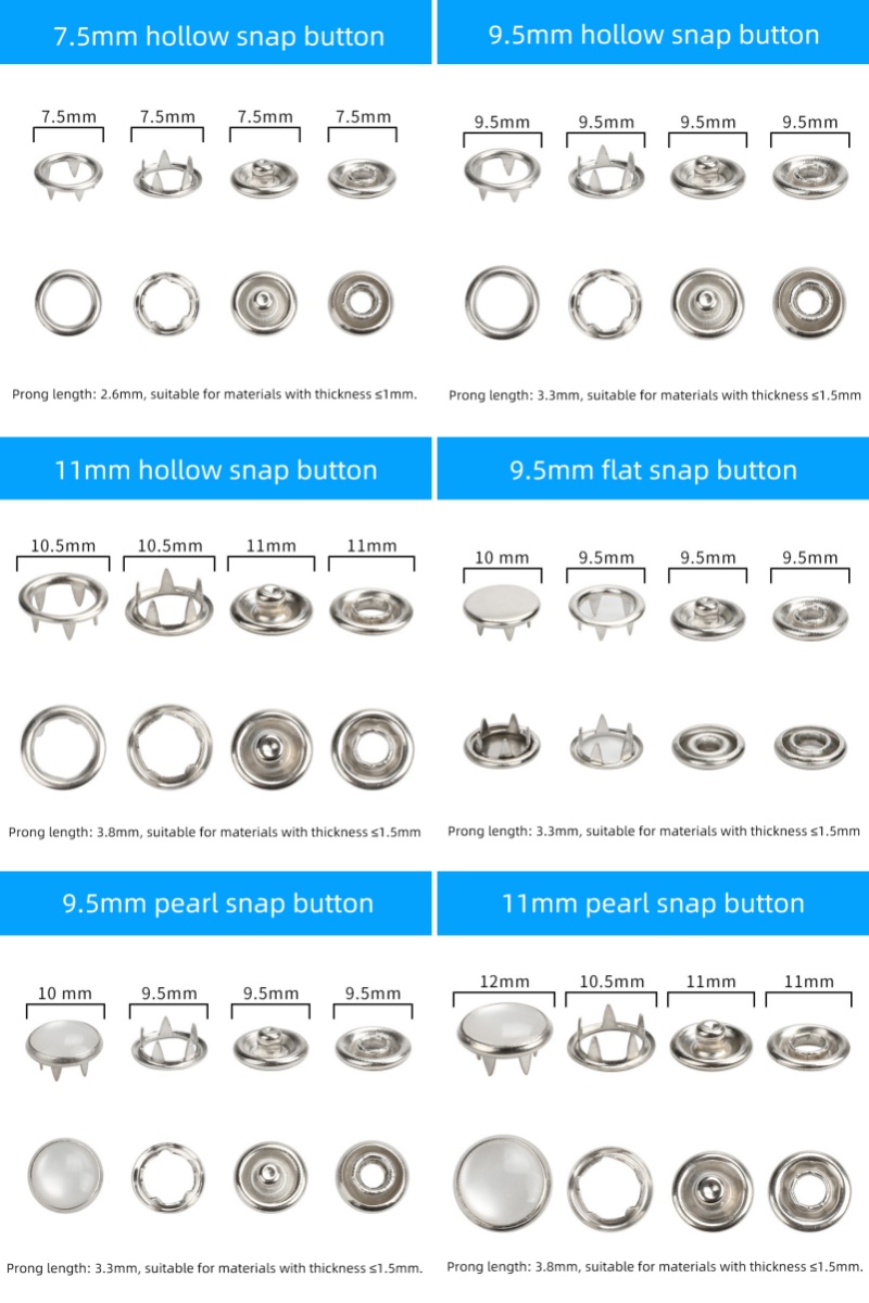 Prong Snap Buttons, Metal Snap Fasteners for Baby Clothes & Denim Prong Snap Buttons, Metal Snap Fasteners for Baby Clothes & Denim