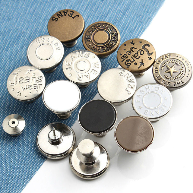 Custom Logo 17mm Removable No Sew Instant Adjustable Metal Pin on Pant Jeans Buttons Pins