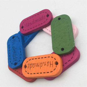 Custom Logo Handmade Rectangle 2 Hole Sewing Craft Colorful DIY Plate Wood Buttons Label Tag