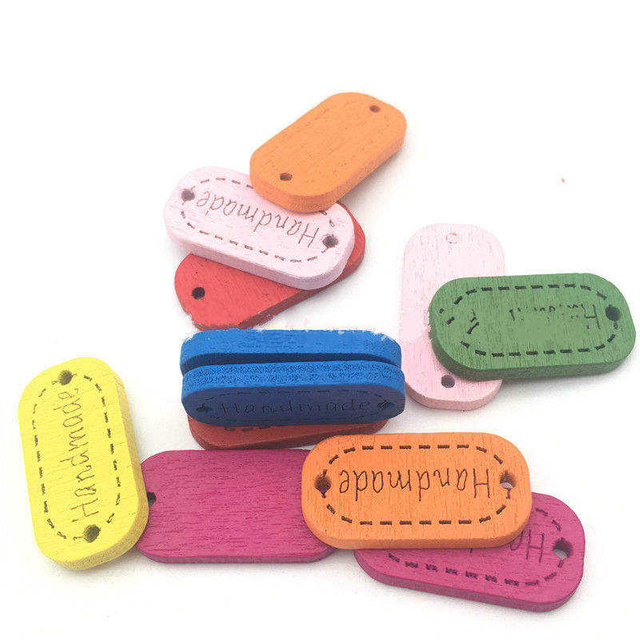 Custom Logo Handmade Rectangle 2 Hole Sewing Craft Colorful DIY Plate Wood Buttons Label Tag