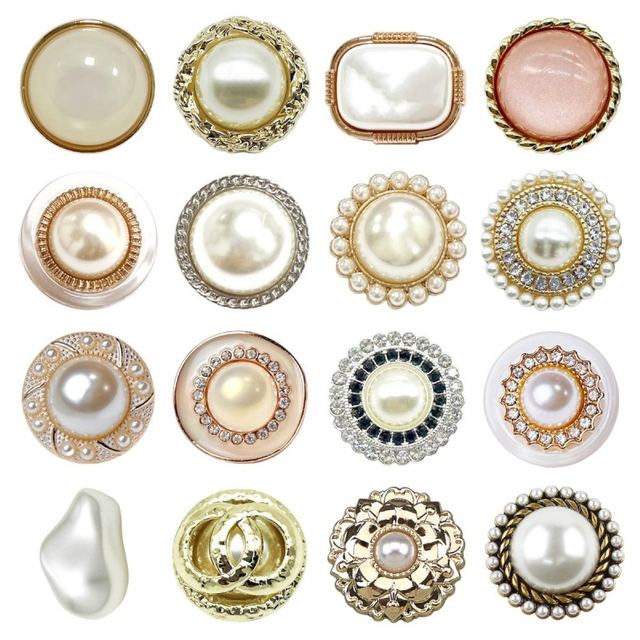 Factory Wholesale Luxury Fashion Metal Shank Button with Pearl Rhinestone Decorative for Clothing
