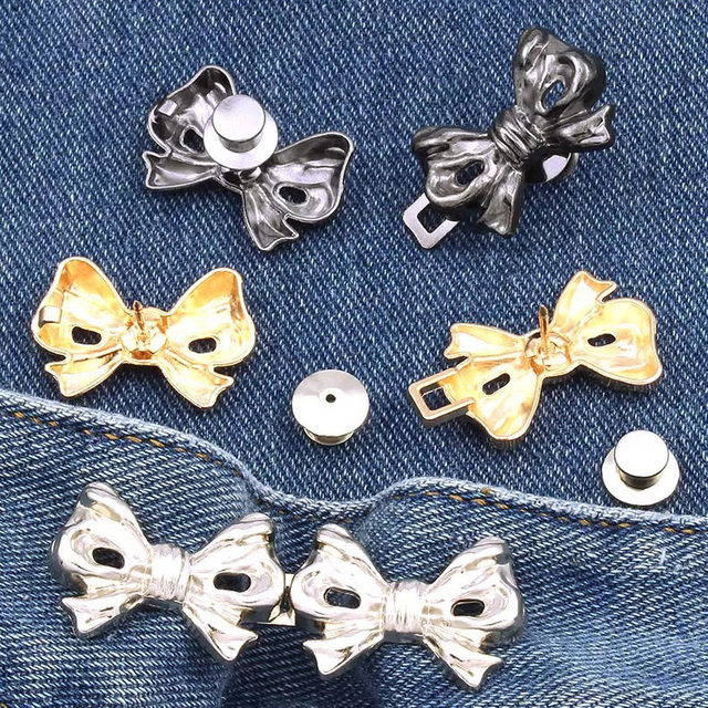 Jean Accessories Bow Shape Adjustable Metal Shank Button for Loose Jeans