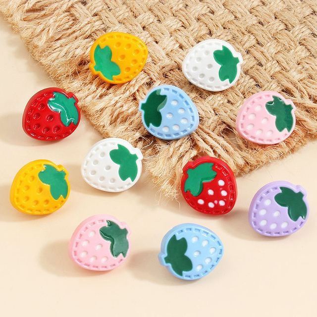 Fancy Colorful Fruit Strawberry Shape Resin Cartoon Shank Buttons for Kids