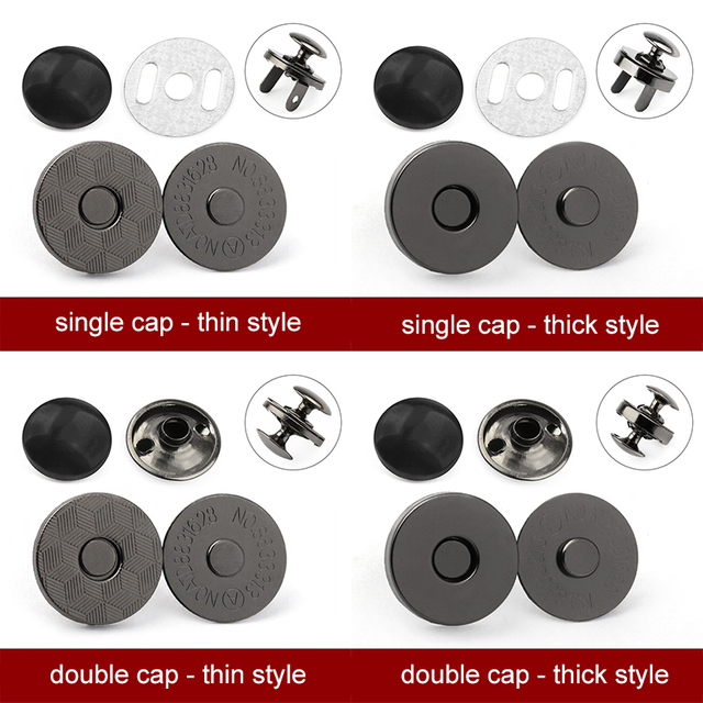 In Stock Double 14mm 18mm Cap Single Cap Round Magnet Snap Buttons for Bag
