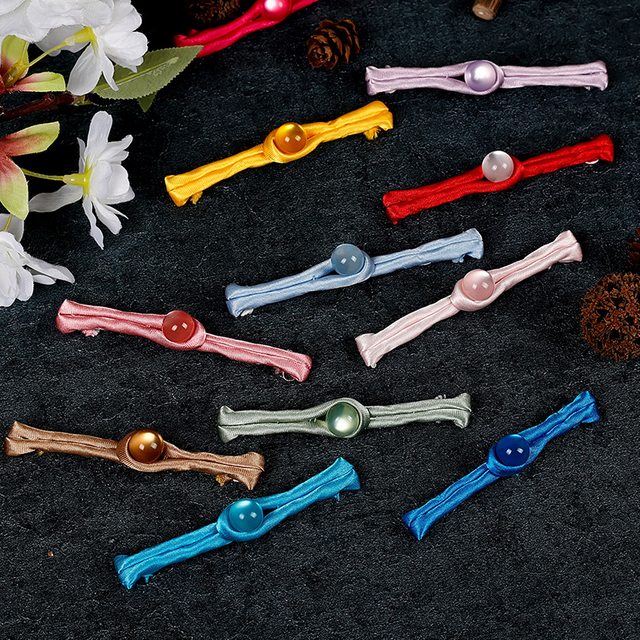 Vintage Colorful Santi Traditional Chinese Fabric Tang Knot Frog Buttons with Bead Decorative