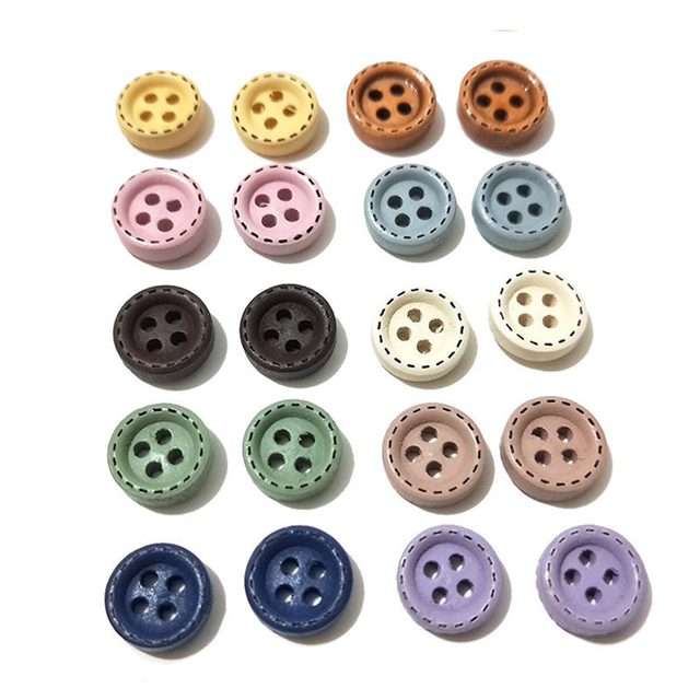 In Stock Fast Delivery 16L 10mm Wide Edge Colorful 4 Holes Baby Wood Button for Shirts