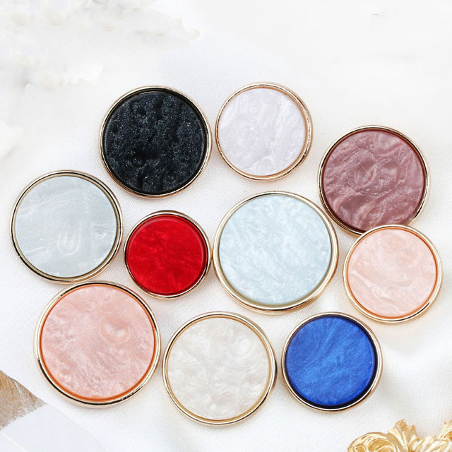 High Quality Round Golden Edge Colorful Metal Zinc Alloy Resin Shank Button for Women