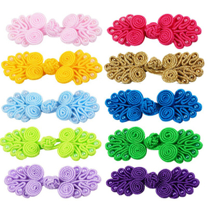 Handmade Fabric Pankou Closure Fasteners Colorful Chinese Knots Frog Buttons with Beads