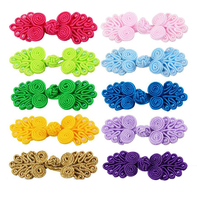 Handmade Fabric Pankou Closure Fasteners Colorful Chinese Knots Frog Buttons with Beads