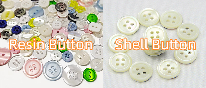 Resin button vs natural mother of pearl shell button comparison